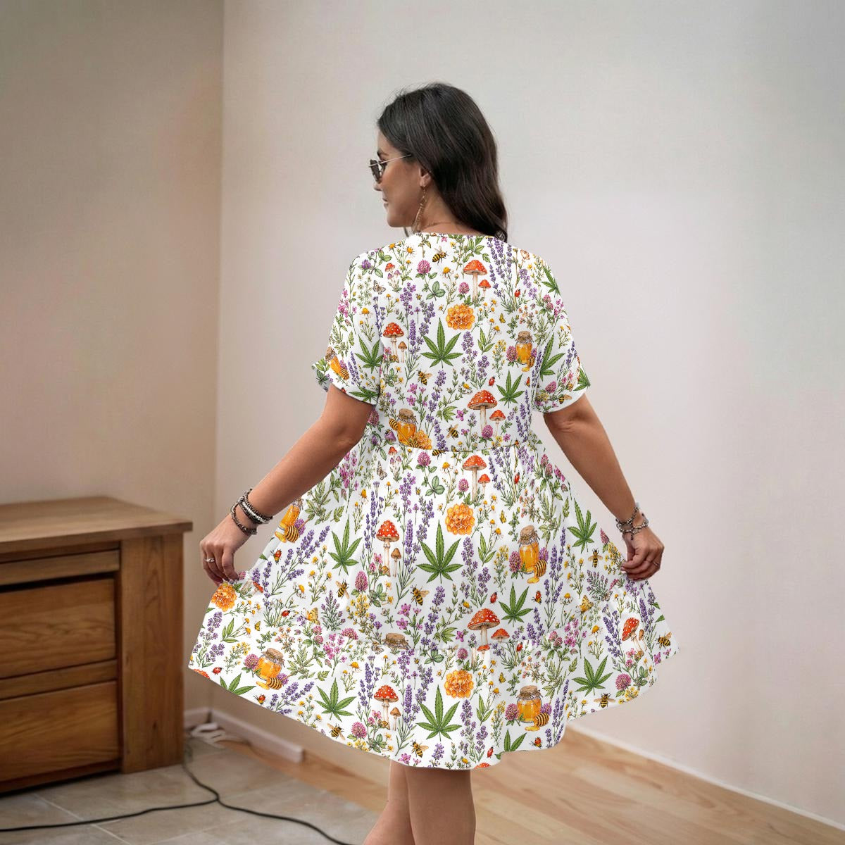 Honey & Herb Floral V-Neck Short Sleeve Dress