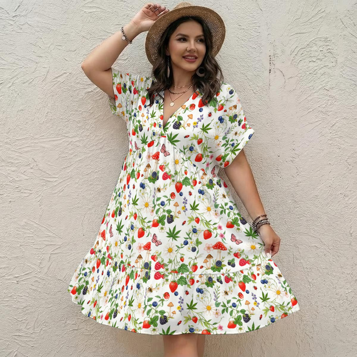 Berry High Floral V-Neck Short Sleeve Dress