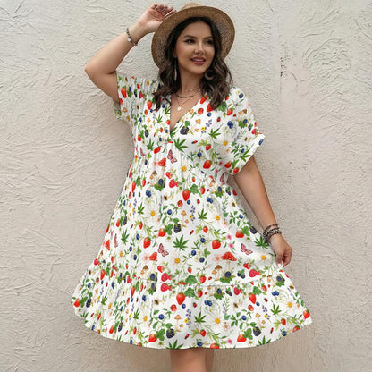 Berry High Floral V-Neck Short Sleeve Dress