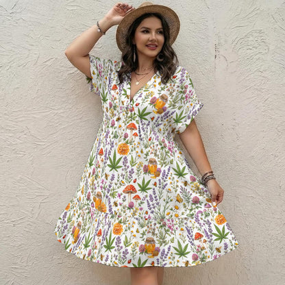Honey & Herb Floral V-Neck Short Sleeve Dress