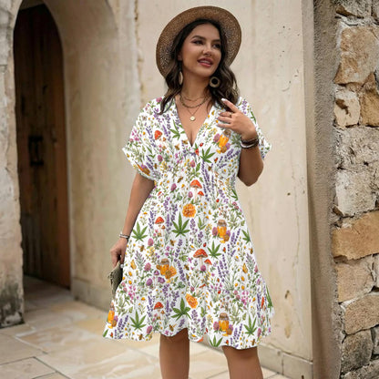 Honey & Herb Floral V-Neck Short Sleeve Dress