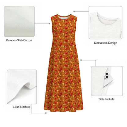 Glazed Apple Cotton Sleeveless Dress With Pocket