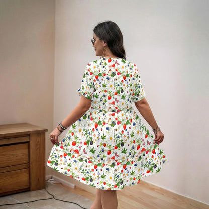Berry High Floral V-Neck Short Sleeve Dress