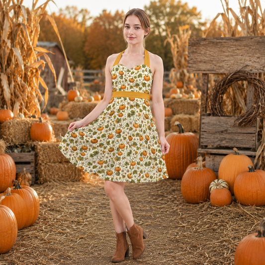 Pumkin Patch Halter Skater Dress