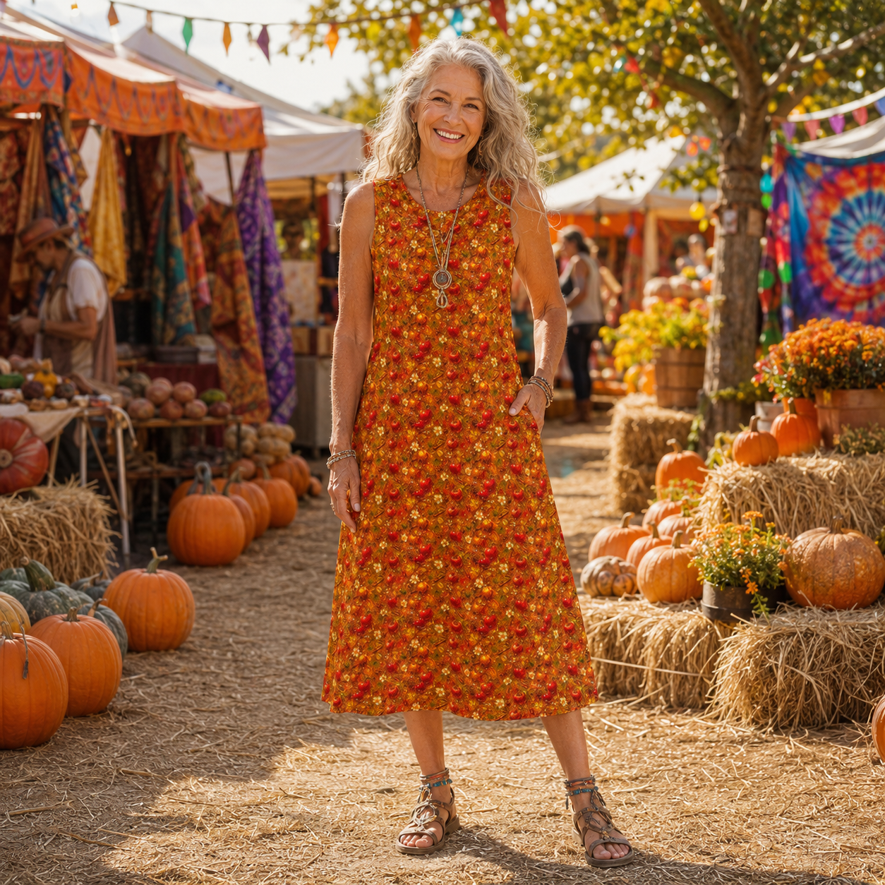 Glazed Apple Cotton Sleeveless Dress With Pocket