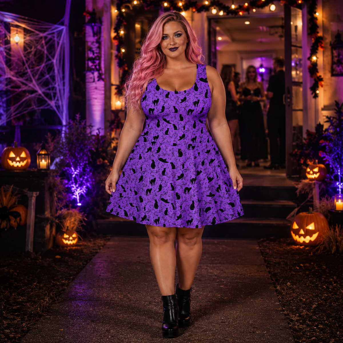 Black Cats Skater Dress