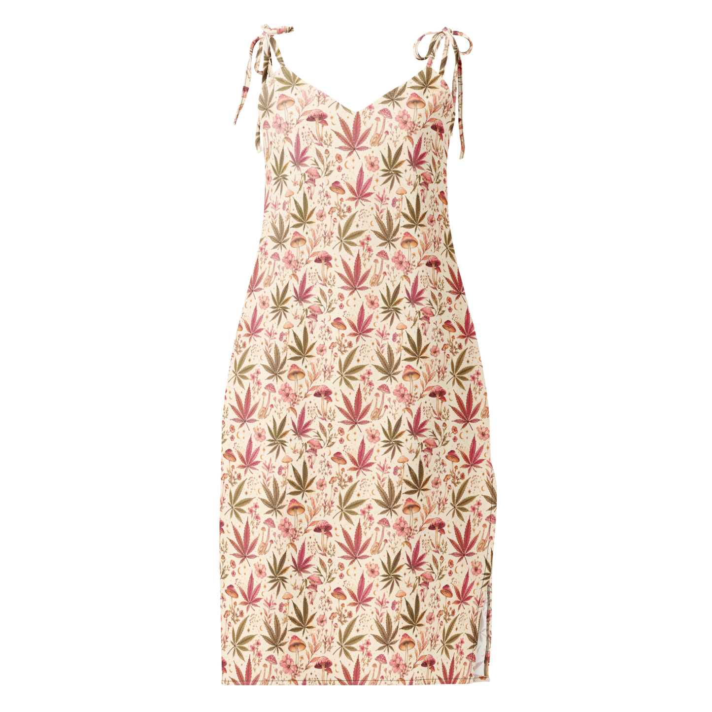 Floral Leaf Tie-Strap Midi Dress