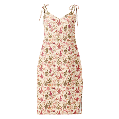 Floral Leaf Tie-Strap Midi Dress